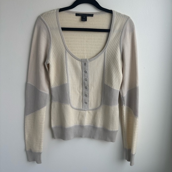 Marc Jacobs Women’s Small Knit Henley Sweater Beige Gray Patchwork Long Sleeves - Picture 1 of 9